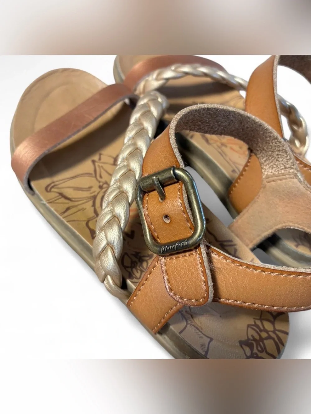 Girls Brown Braided Strappy Blowfish Sandal Size 11